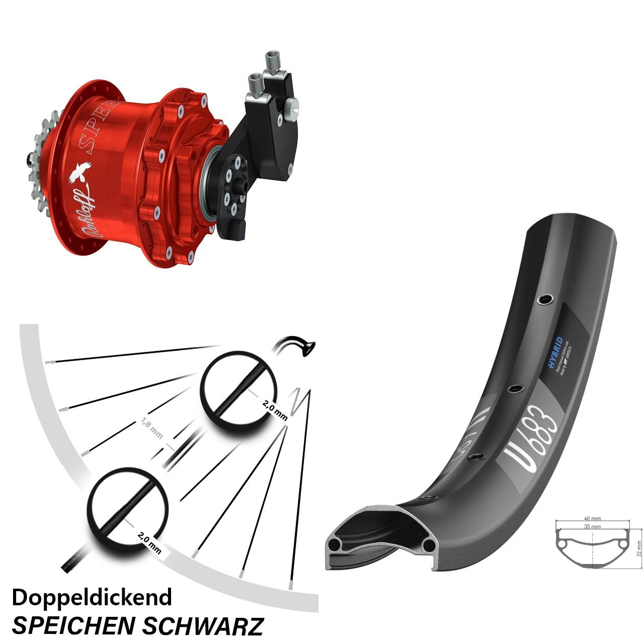 27,5 Zoll DT Swiss U 683 Rohloff Speedhub CC DB OEM Tandem rot