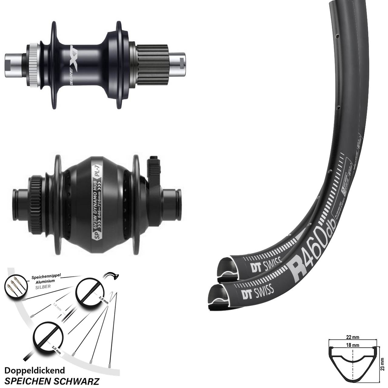 Laufrad-Satz 28 Zoll DT Swiss R 460 Shutter PL-7 Shimano FH-M8110 Micro Spline