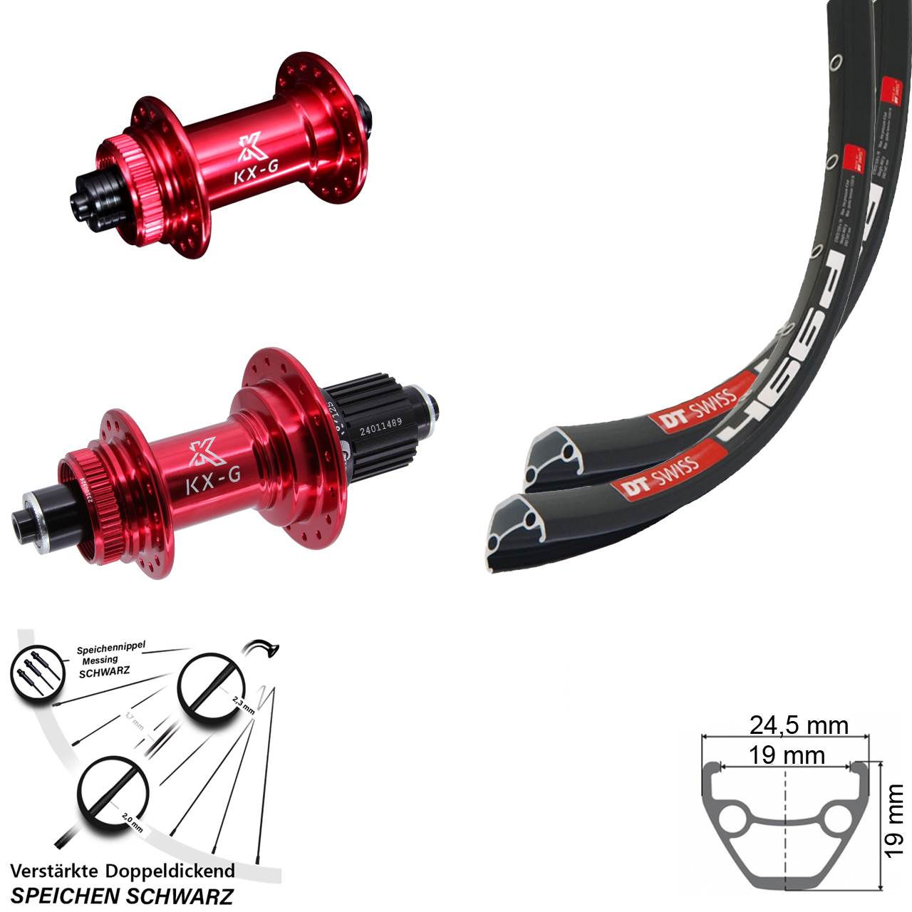 DT Swiss 466 KX-G rot 28 Zoll Laufradsatz Centerlock für Schnellspanner Shimano Micro Spline