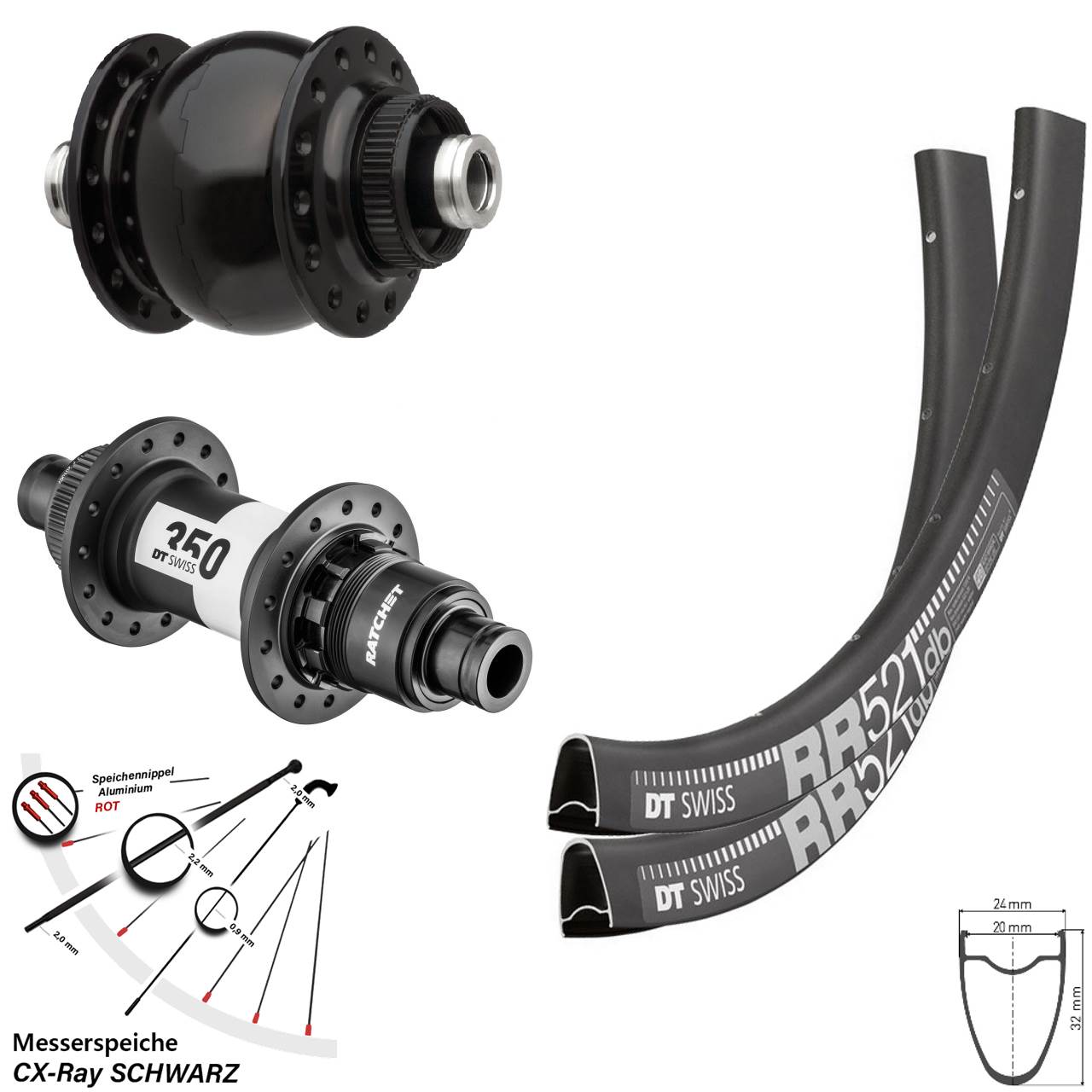 Disc Laufrad-Satz 28 Zoll DT Swiss RR 521 350 Ratchet 36 SON delux XDR 12x100/142 CX-Ray