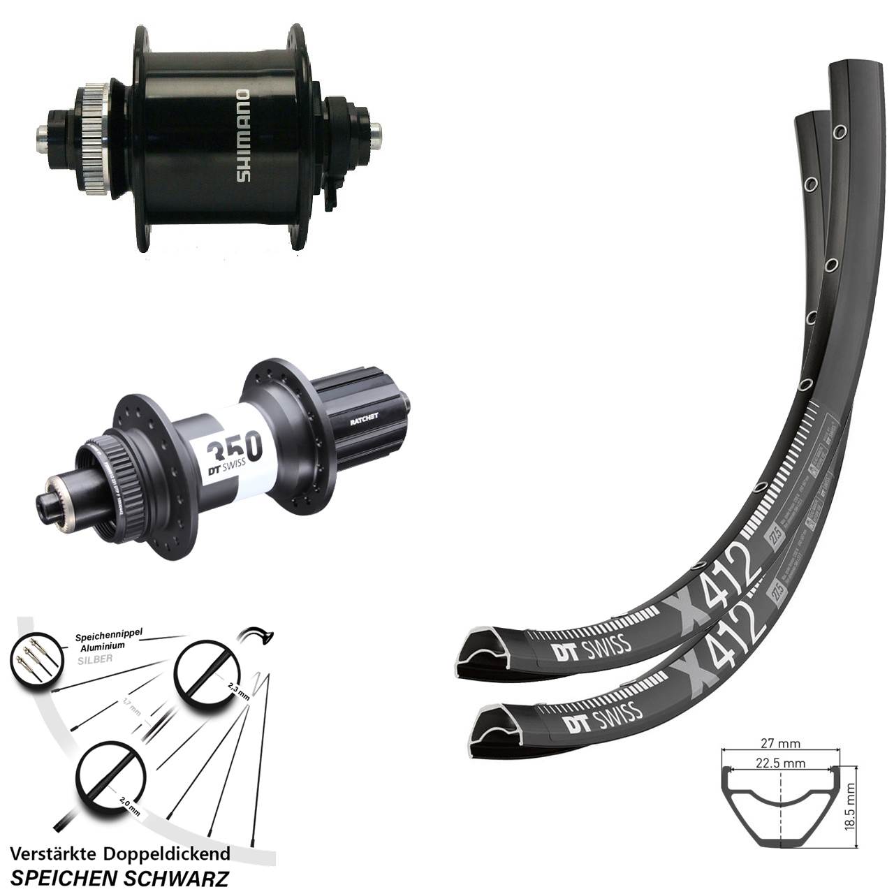 29 Zoll Laufradsatz DT Swiss X 412-350 Shimano DH-UR700-3D 8-11 fach für Schnellspanner