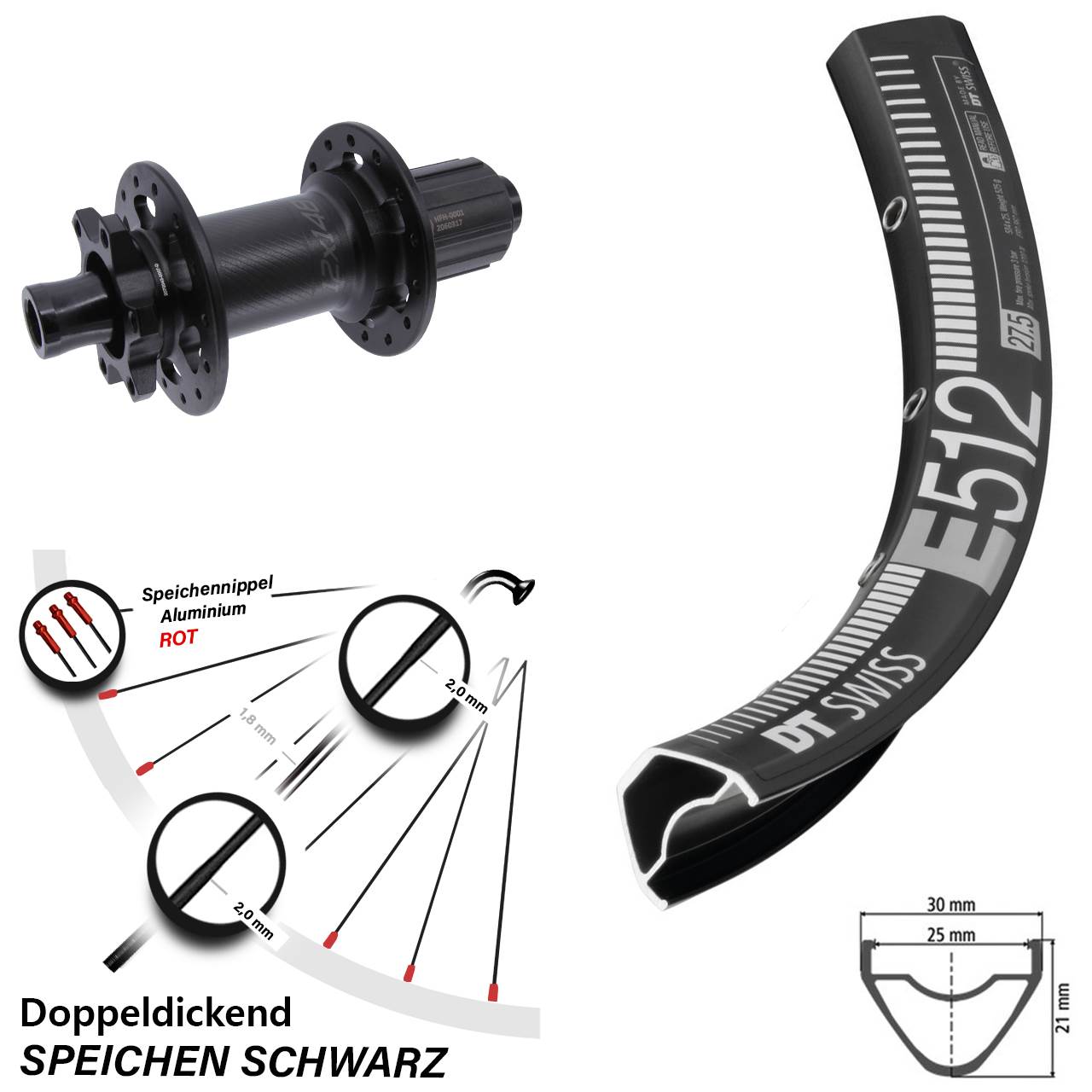 29 Zoll 6-Loch Hinterrad DT Swiss E 512 Bear Pawls 8-11 fach HG 12x148 Boost