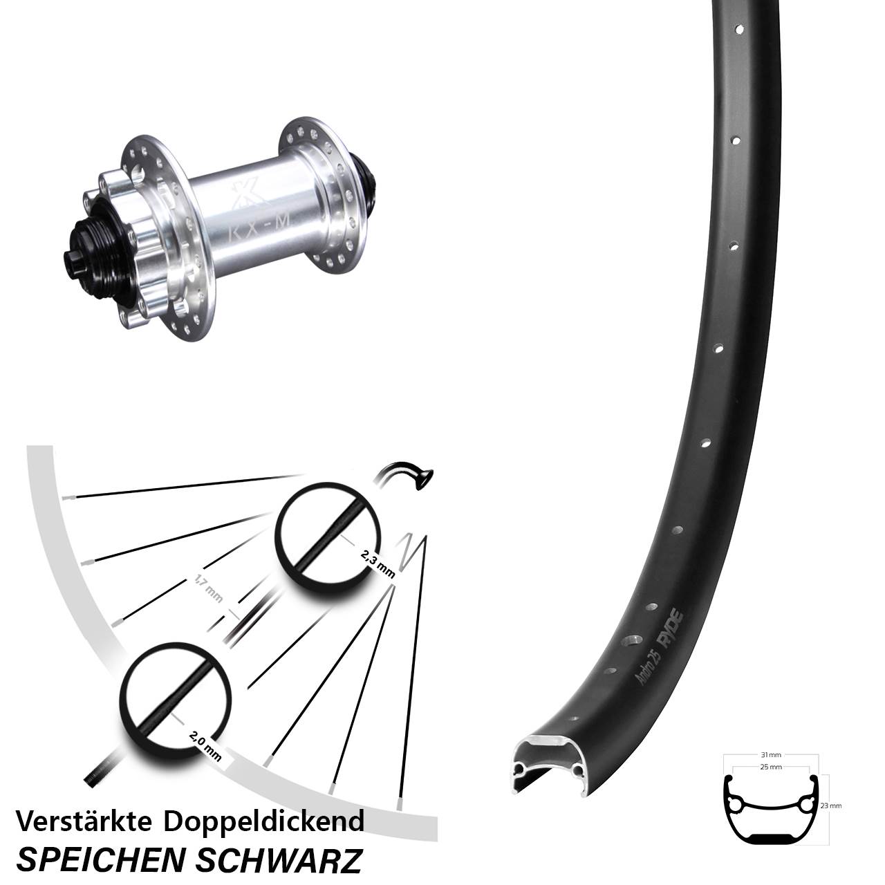 6-Loch Vorderrad für Schnellspanner 28-29 Zoll Ryde Andra 25 KX-M