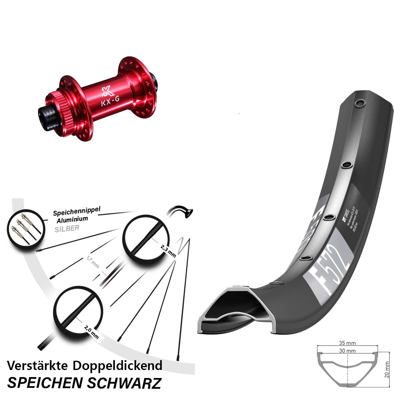 Vorderrad Centerlock 15x100 29 Zoll DT Swiss F572 KX-G rot
