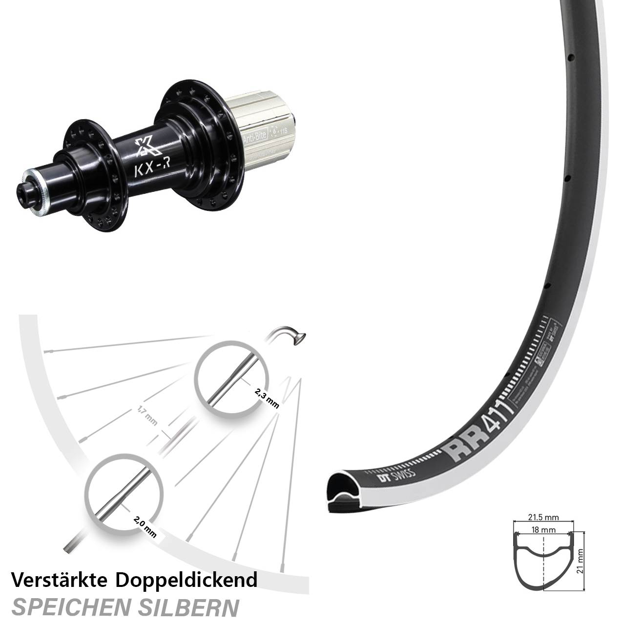 Hinterrad 28 Zoll DT Swiss RR 411 OS KX R 8-12 fach QR
