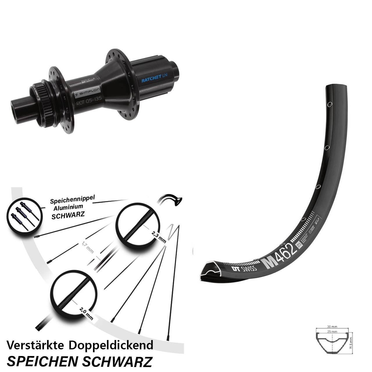 Centerlock Hinterrad 12x142 650B DT Swiss M462-370 Hybrid 8-11 fach