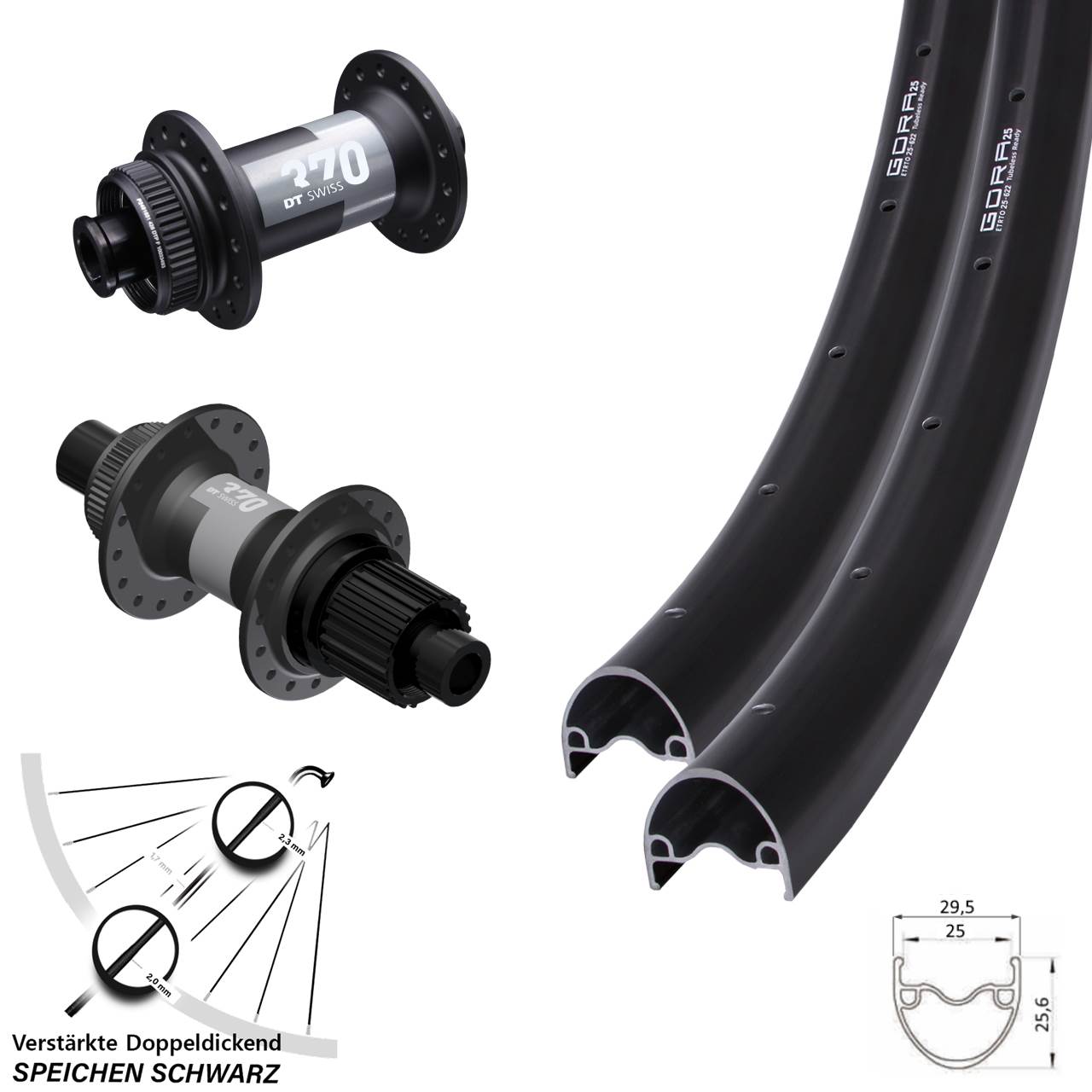 Gora 25 DT Swiss 370 29 Zoll Disc Laufrad-Satz 12x100/142 Shimano Micro Spline