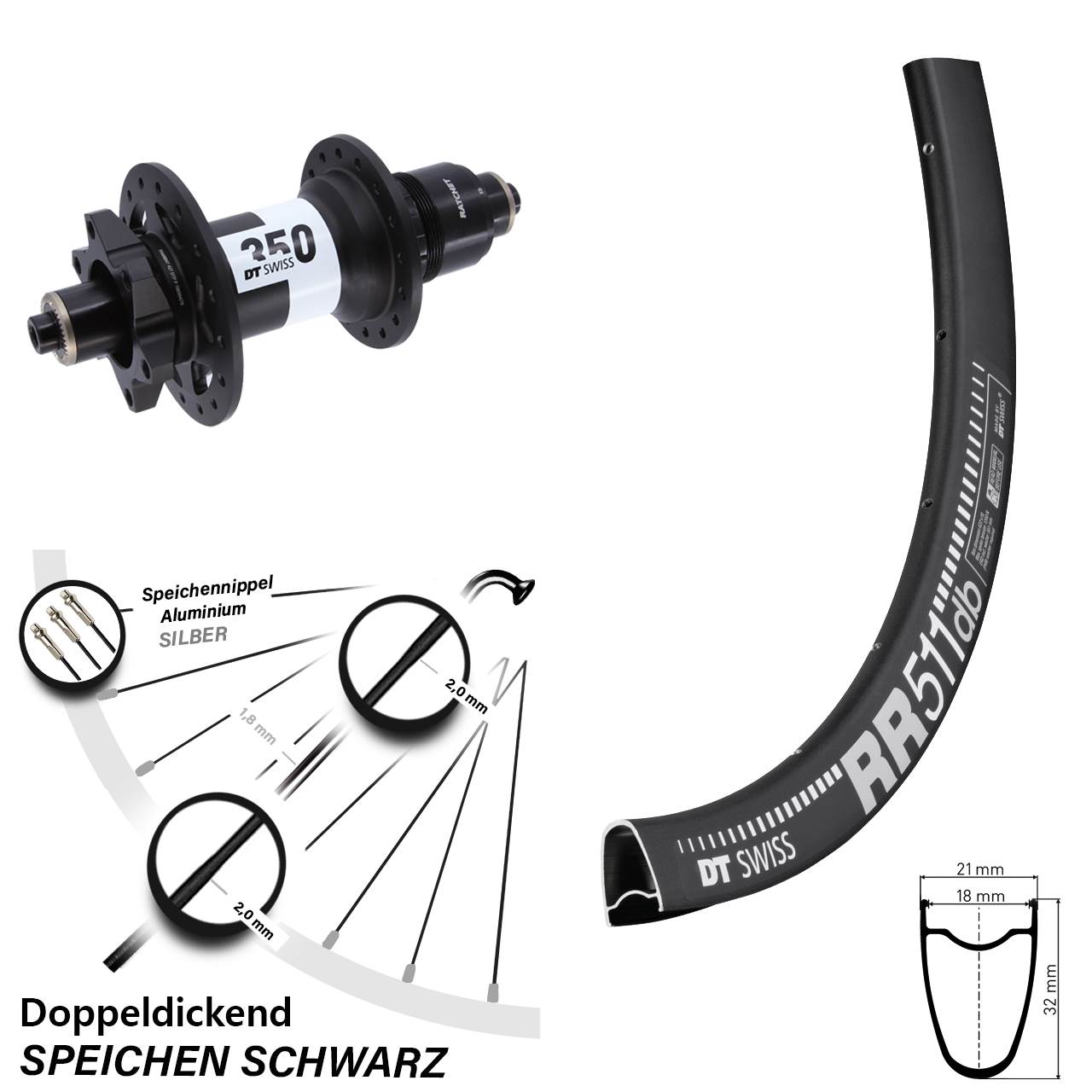 Hinterrad 28 Zoll DT Swiss RR 511-350 6-Loch XD QR