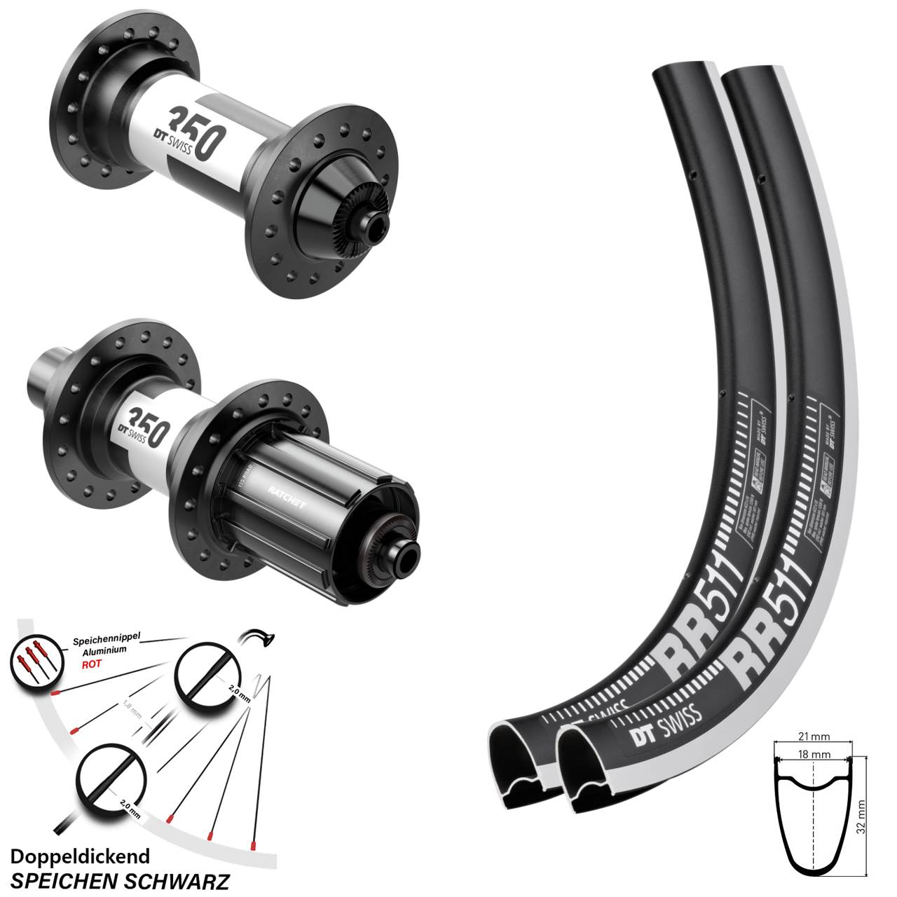 Laufradsatz 28 Zoll DT Swiss RR511-350 11-12 fach QR