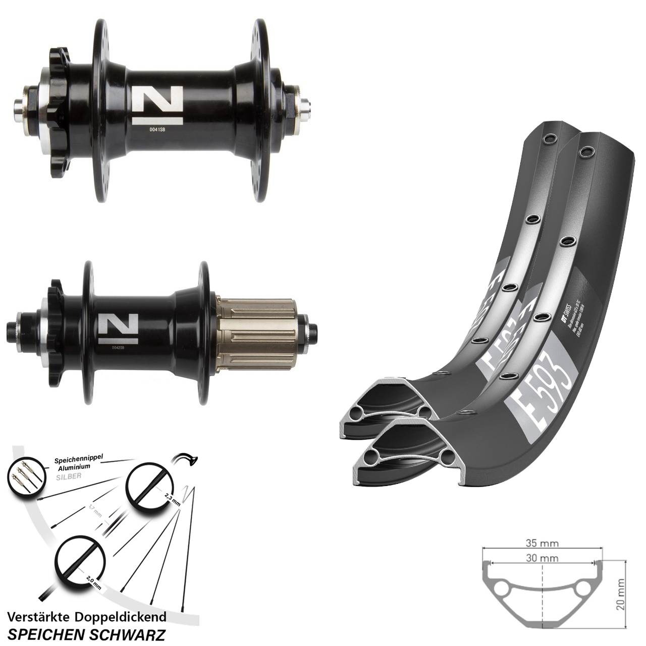 Disc Laufradsatz 29 Zoll DT Swiss E593 Novatec D041 D042 8-11 fach HG für Schnellspanner