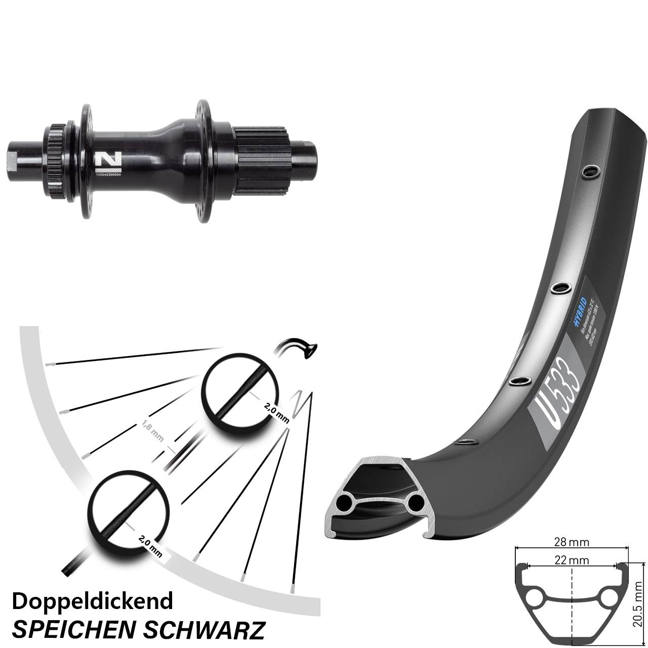 DT Swiss U533 Novatec D792SB 27,5 Zoll Hinterrad Centerlock 12x142 Micro Spline