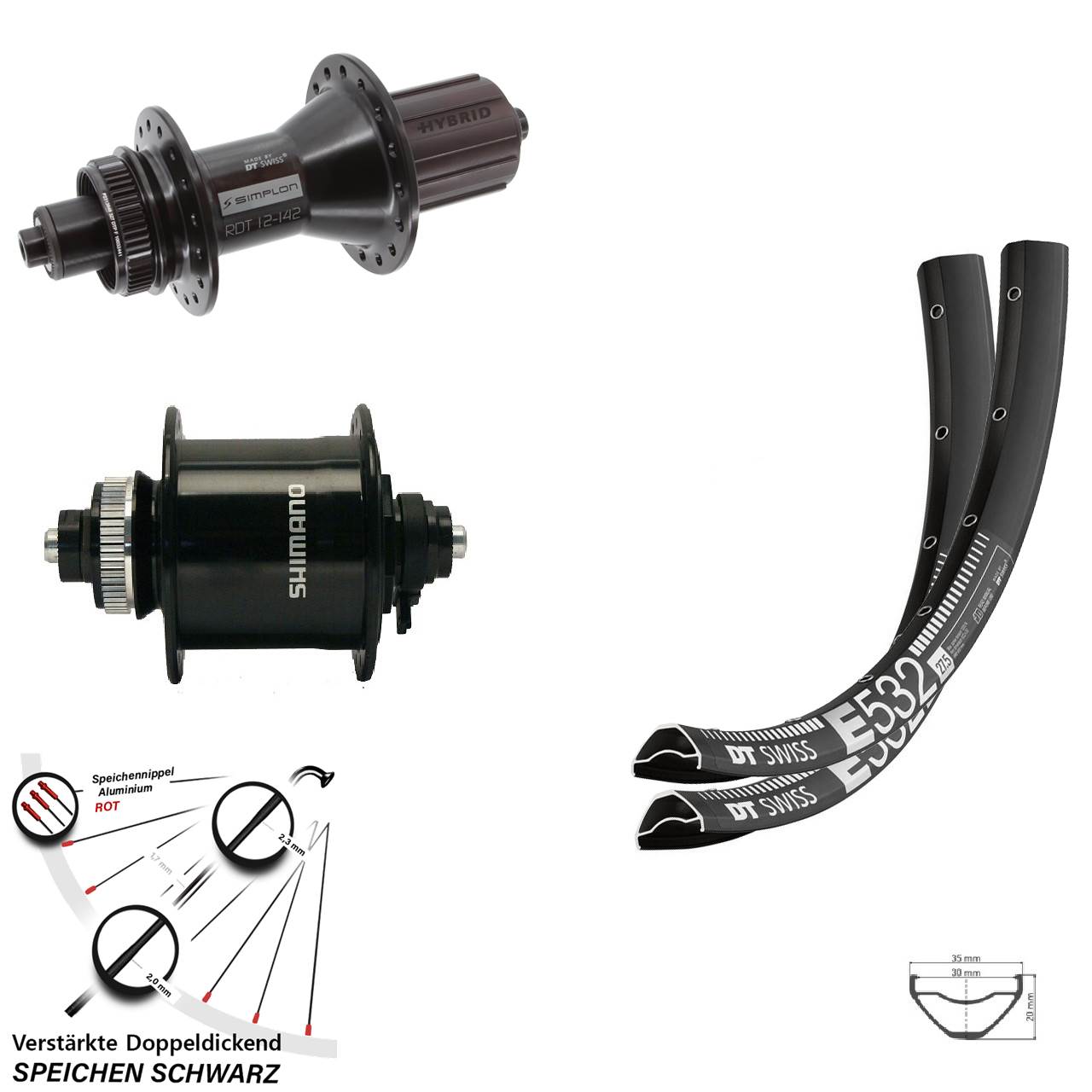 27,5 Zoll DT Swiss E 532-370 Hybrid Shimano DH-UR700 Laufradsatz CL QR 8-11 fach HG
