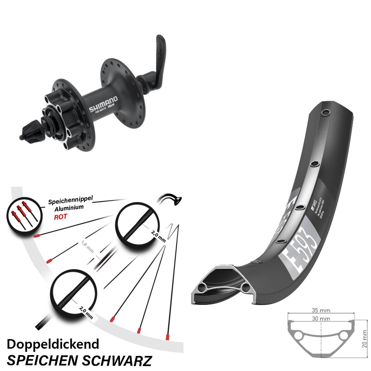 27,5 Zoll DT Swiss E593 Shimano Alivio Disc Vorderrad für Schnellspanner