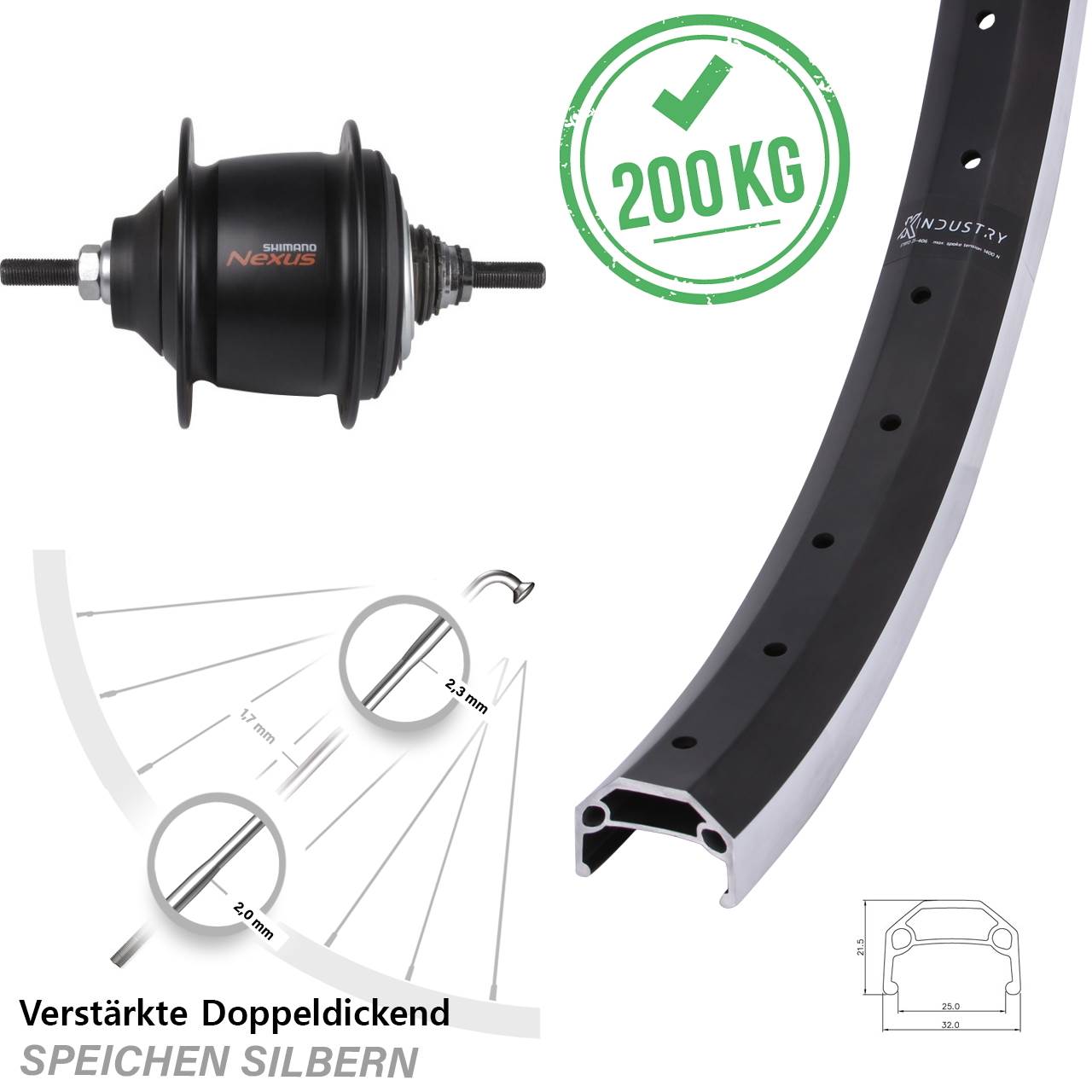 26 Zoll KX Industry Shimano Nexus 8-Gang Premium Hinterrad