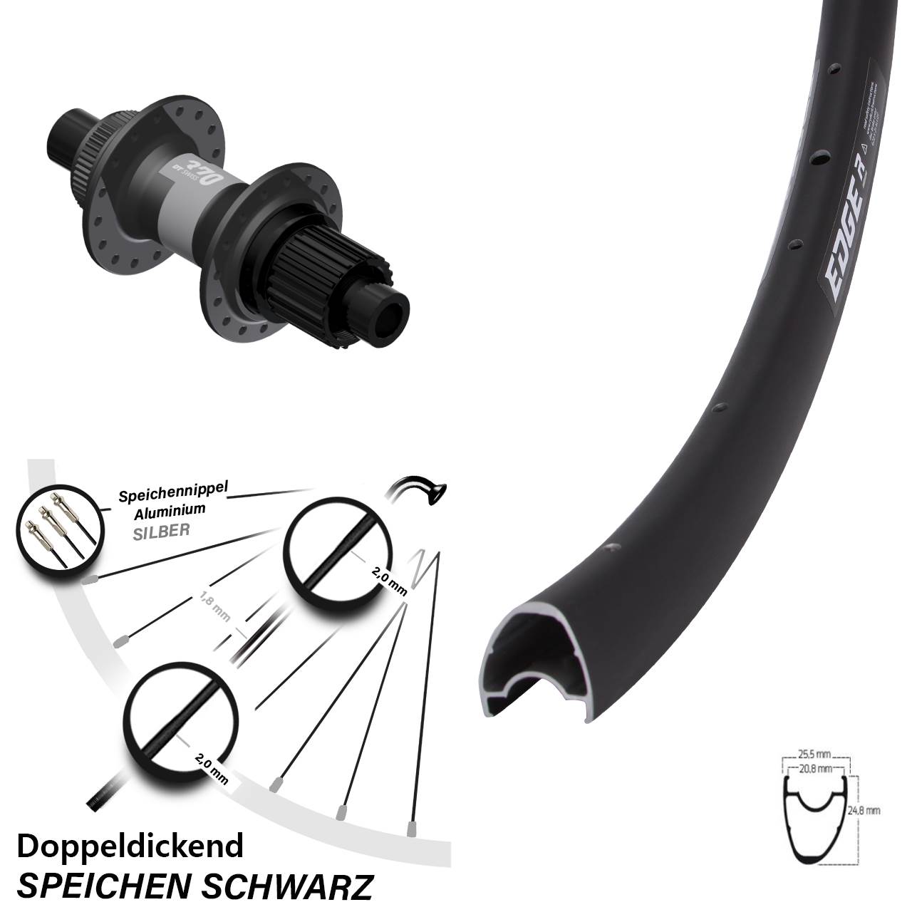 28 Zoll Ryde Edge R25 OS DT Swiss 370 Disc Laufrad 12x142 Micro Spline