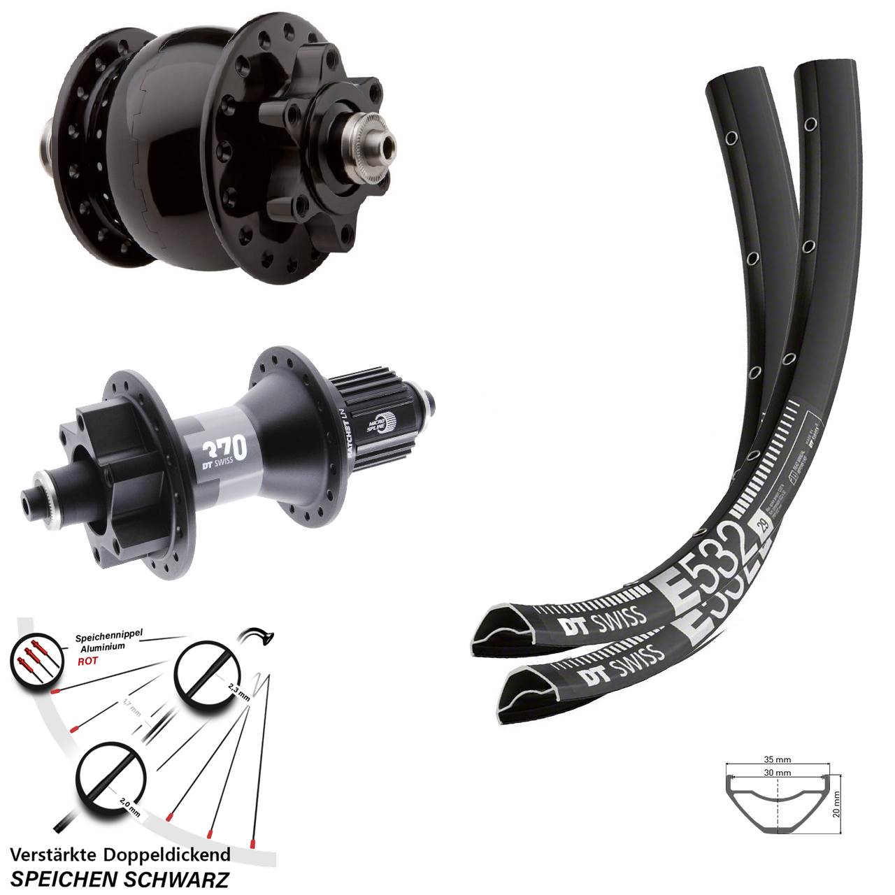 6-Loch Laufradsatz QR 29 Zoll DT Swiss E 532-370 SON 28 Micro Spline