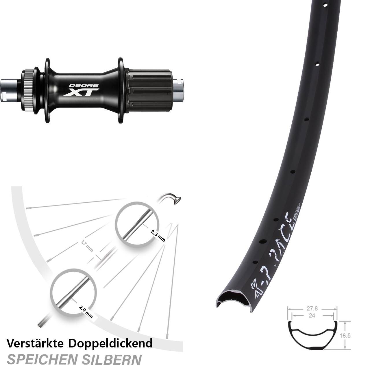 28 Zoll KX-R Race Shimano XT FH-M8010-B Disc Hinterrad 12x148 Boost 8-11 fach HG