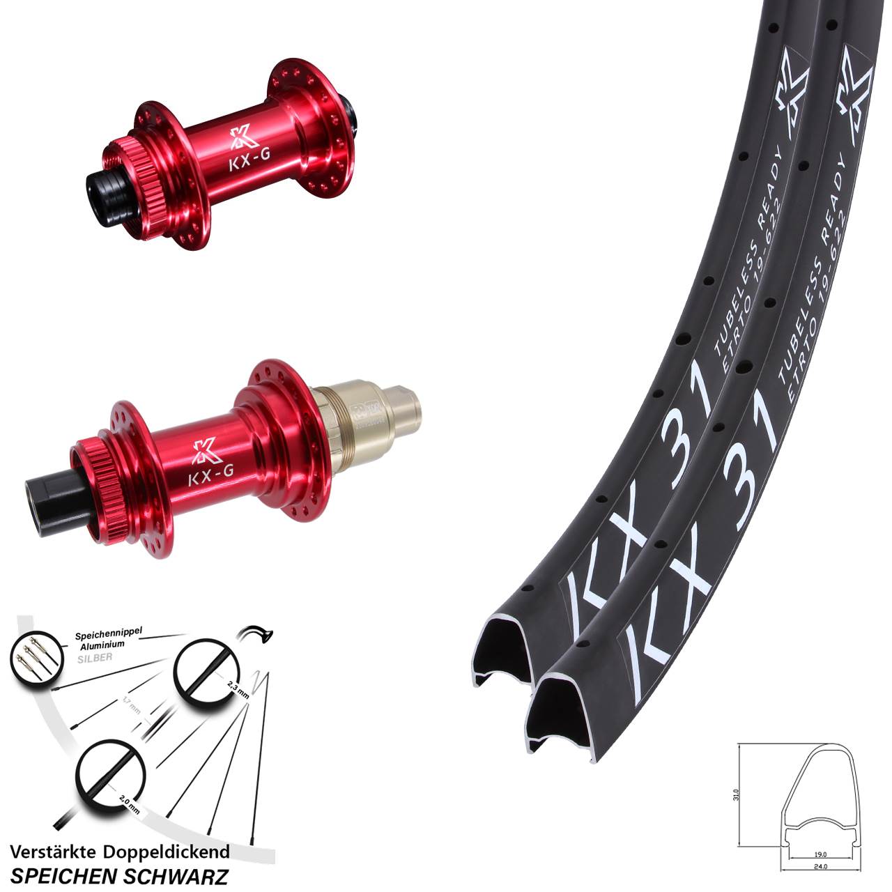 28 Zoll KX-G 31 Offset rot Disc Laufradsatz 12x100/142 XDR