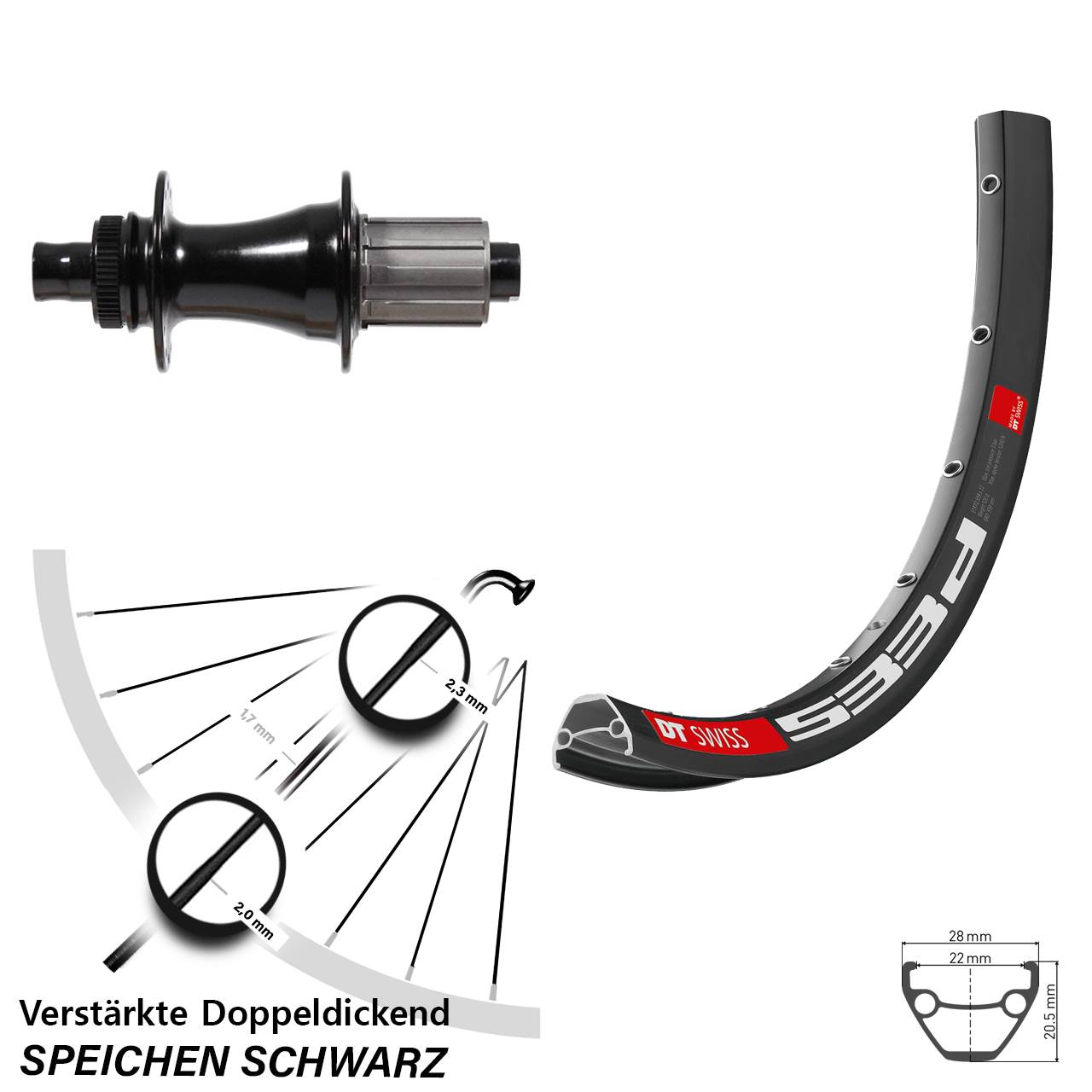 29 Zoll Hinterrad DT Swiss 533D Disc Formula CL-148S Boost schwarz 8-11 fach