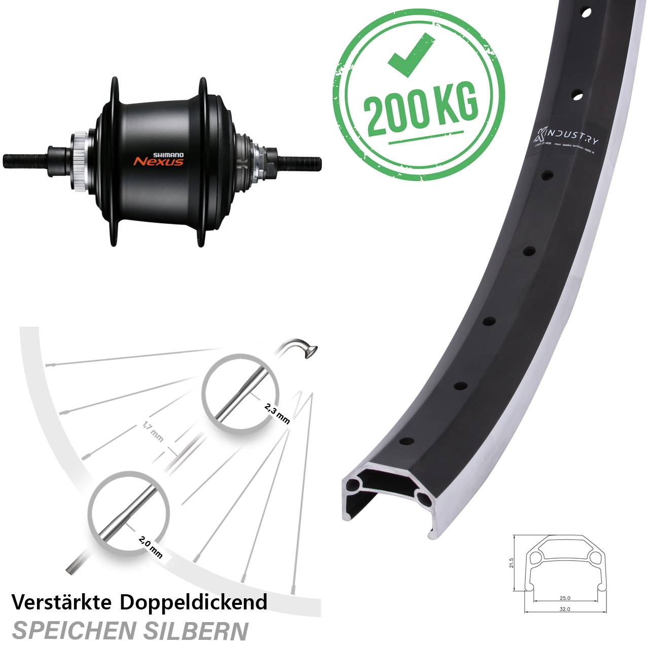 26 Zoll Hinterrad KX Industry Shimano Nexus 7 Gang SGC3001-7D