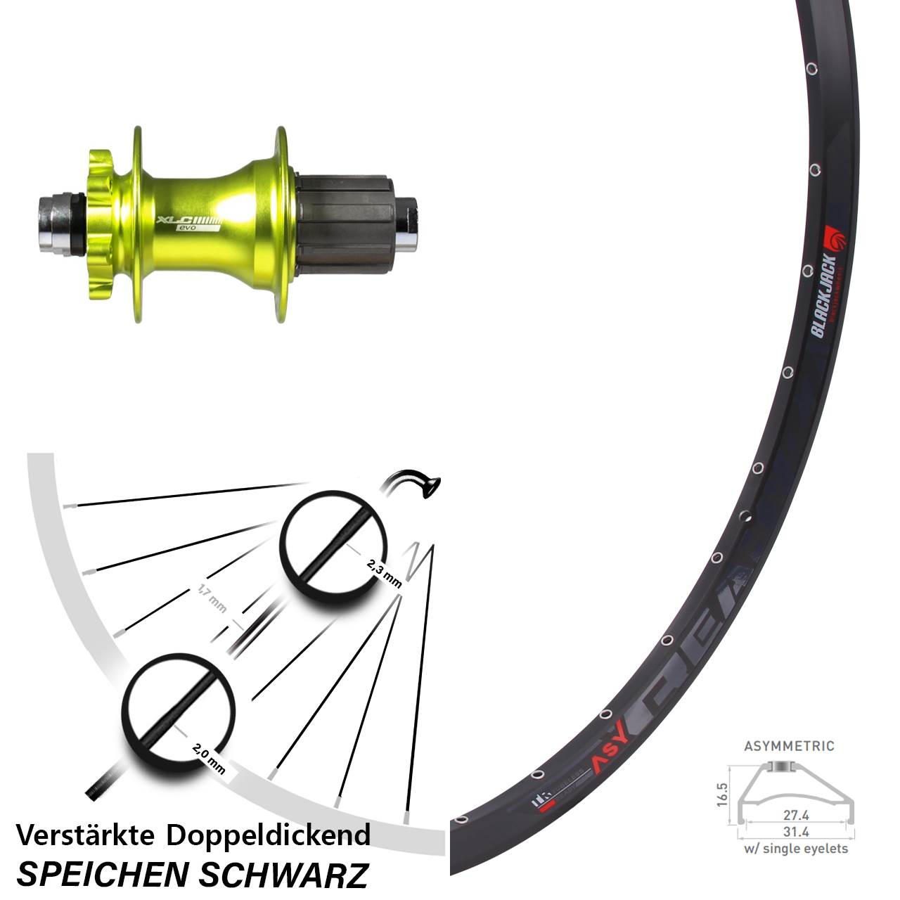 Disc Hinterrad 12x142 27,5 Zoll Rodi Ready 27 XLC Evo grün 8-11 fach HG