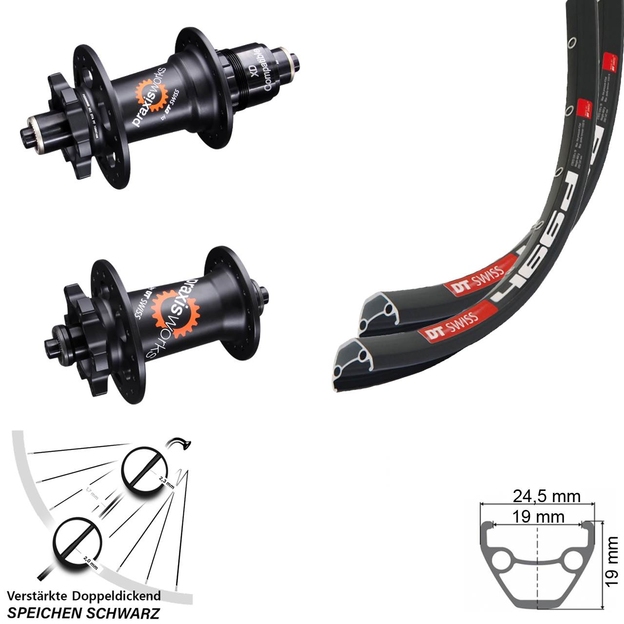 28 Zoll DT Swiss 466d 350 Disc Laufrad-Satz für Schnellspanner XD 11-12 fach