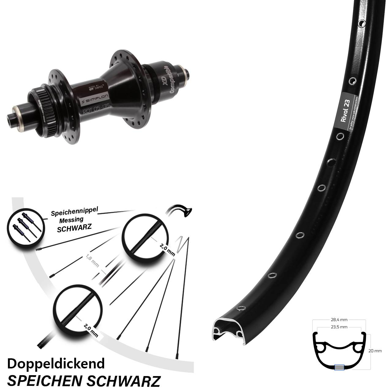 Ryde Rival 23 DT Swiss 370 27,5 Zoll Disc Laufrad für Schnellspanner XD 11-12 fach