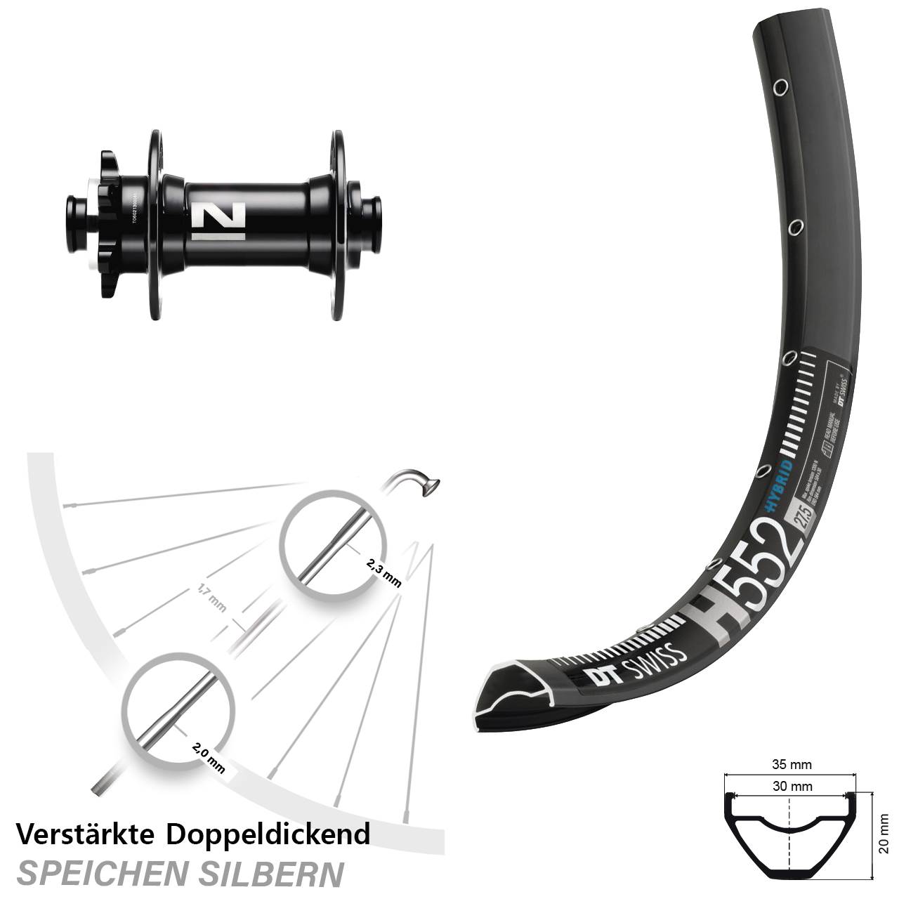 6-Loch Vorderrad 29 Zoll DT Swiss H 552 Novatec D041SB 15x110 Boost