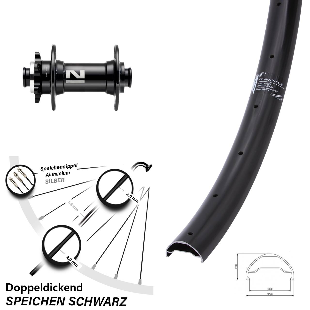 Vorderrad 6-Loch 29 Zoll KX Mountain TR Novatec D041SB 15x110 Boost