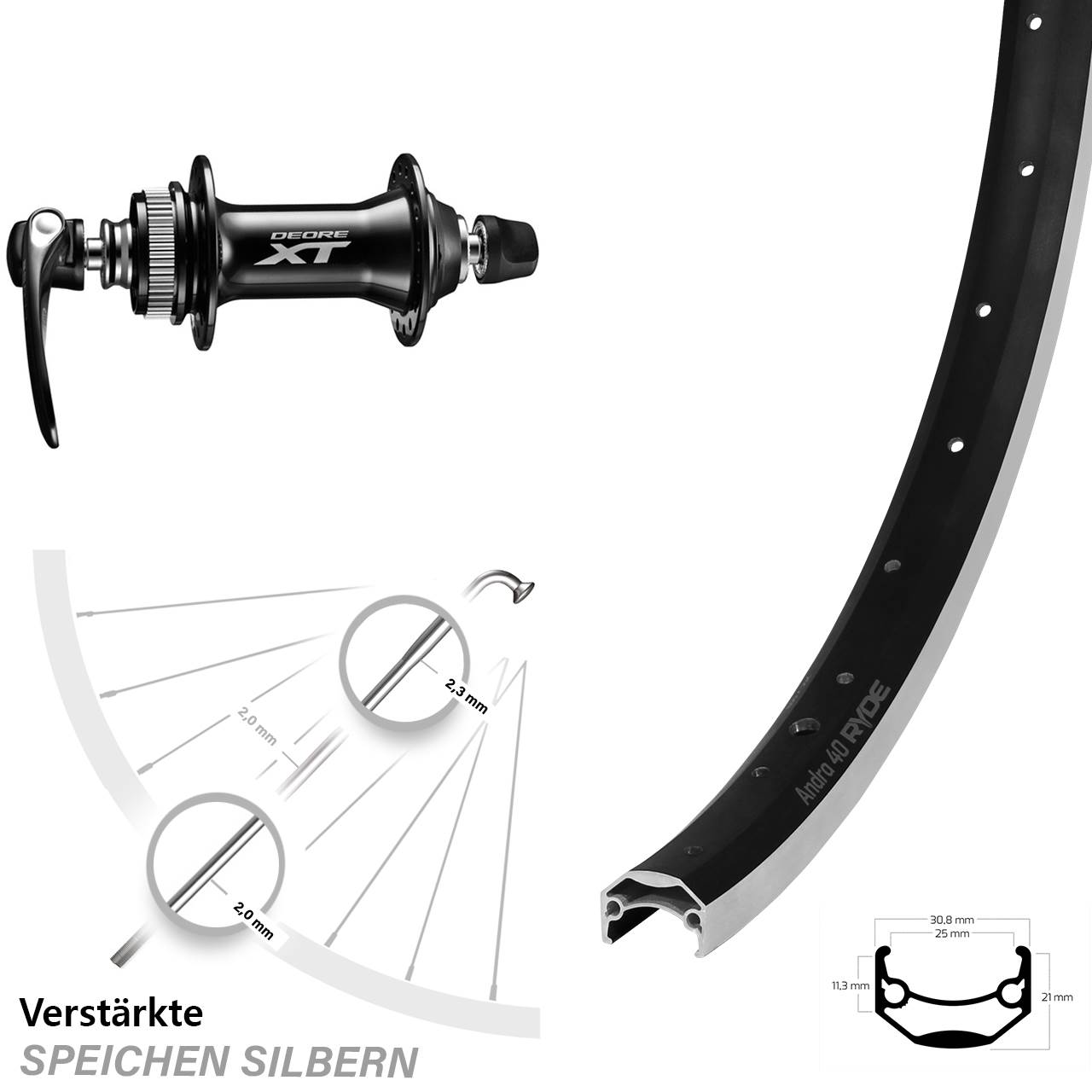 Lastenrad Vorderrad 20 Zoll Ryde Andra 40 Shimano XT 5x100
