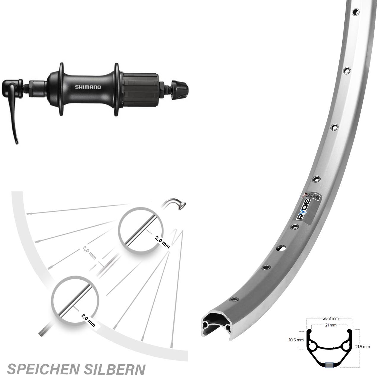 Hinterrad für Schnellspanner 650B Ryde ZAC 421 Shimano FH-T3000 8-11 fach HG
