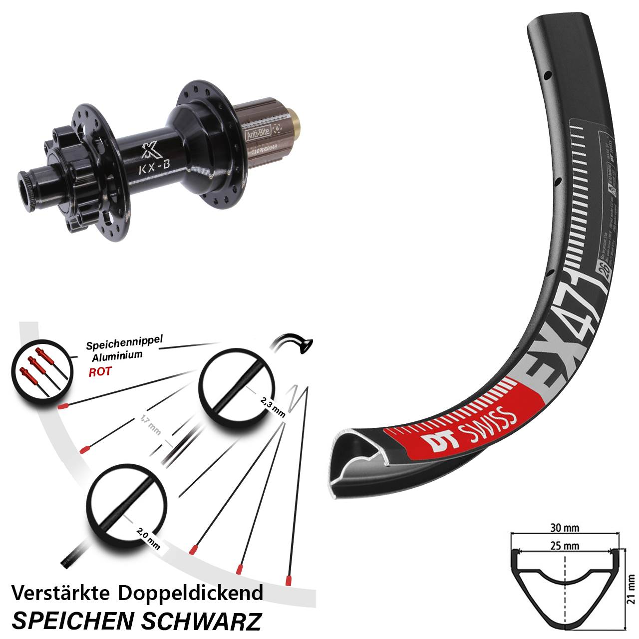 Disc Laufrad 26 Zoll DT Swiss EX471 KX-B 8-11 fach HG 12x148 Boost
