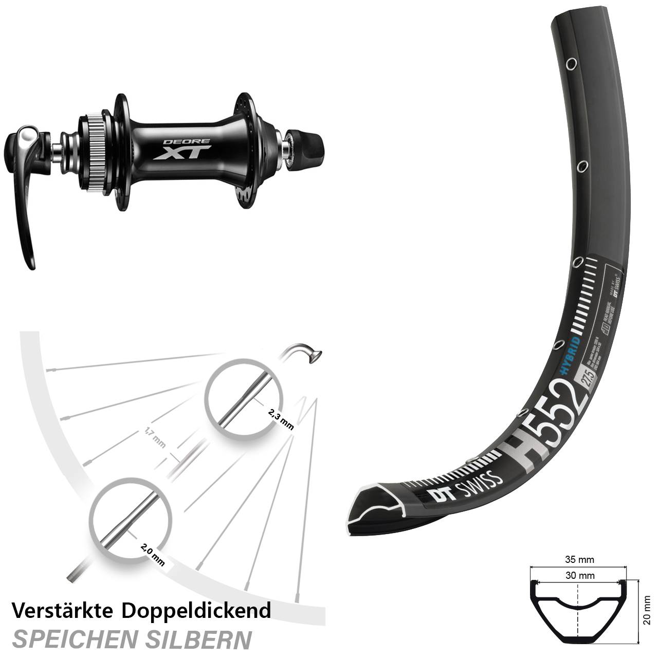 DT Swiss H 552 Shimano HB-M8000 29 Zoll Centerlock Vorderrad QR