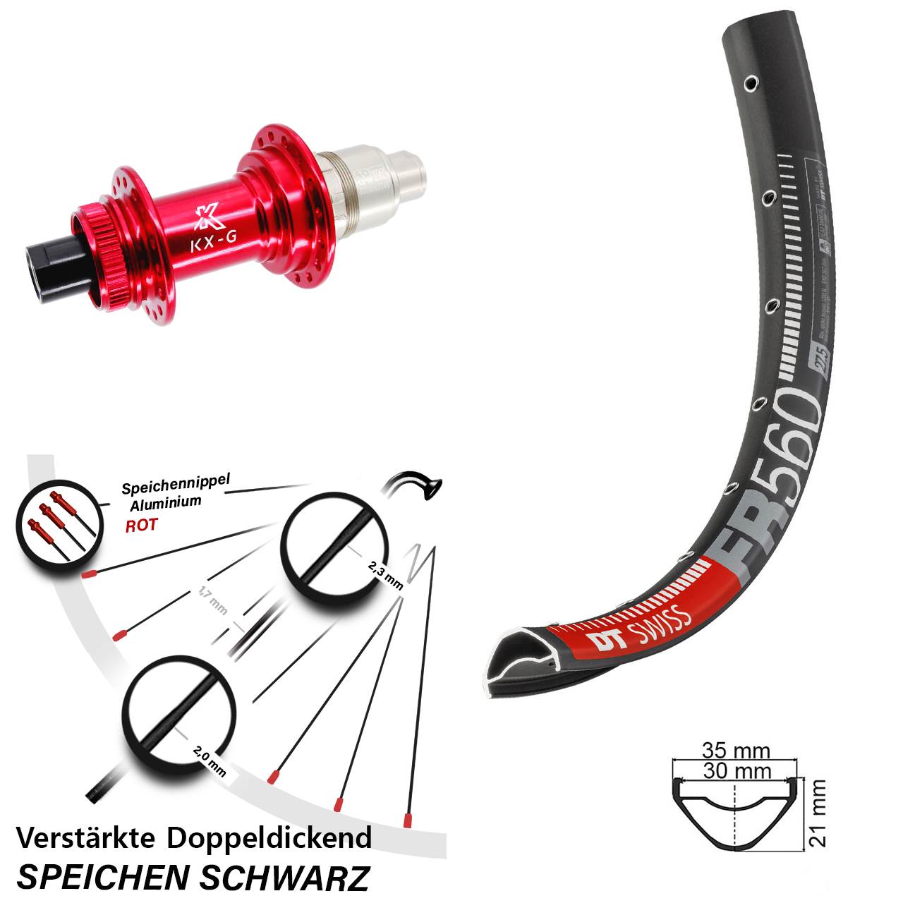 26 Zoll DT Swiss FR560 KX-G rot Disc Hinterrad 12x142 XDR