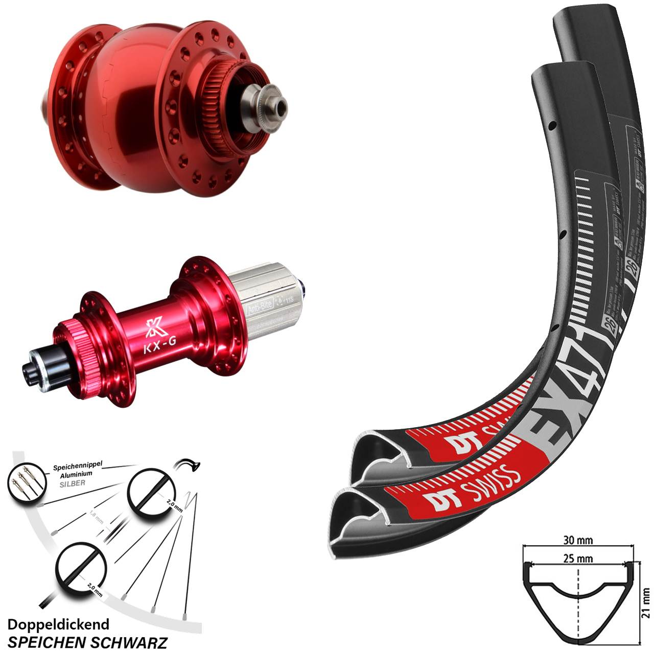 DT Swiss EX471 KX-G rot SON 28 29 Zoll Laufrad-Satz für Schnellspanner 8-12 fach HG