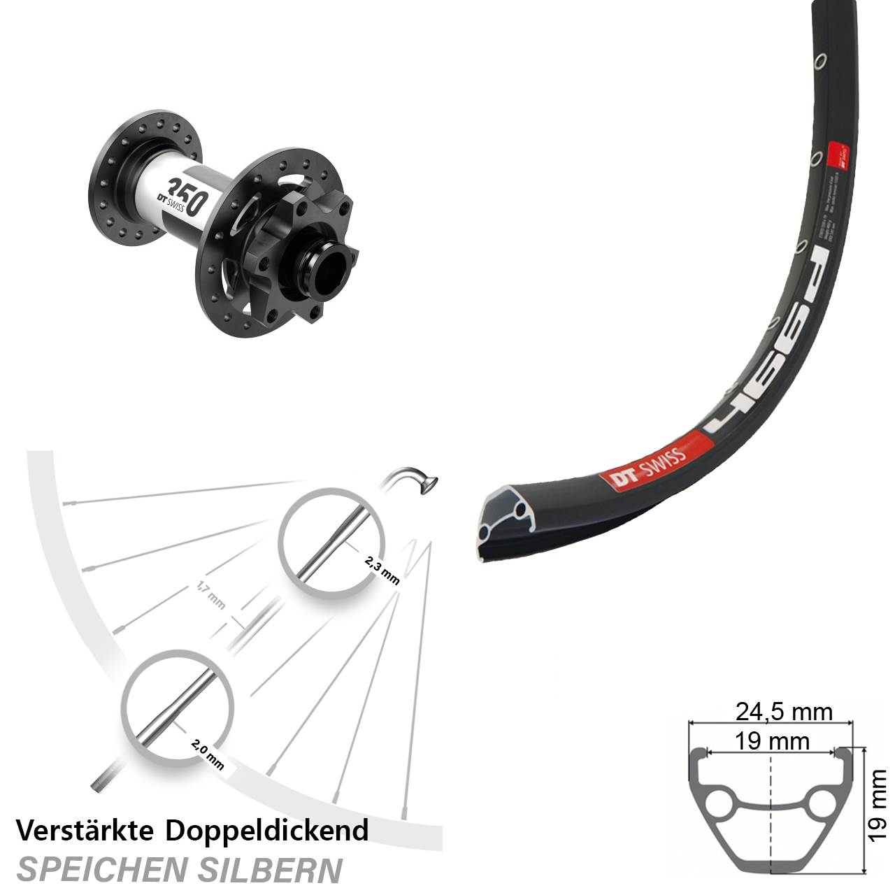 6-Loch Vorderrad 28 Zoll DT Swiss 466d-350 15x100