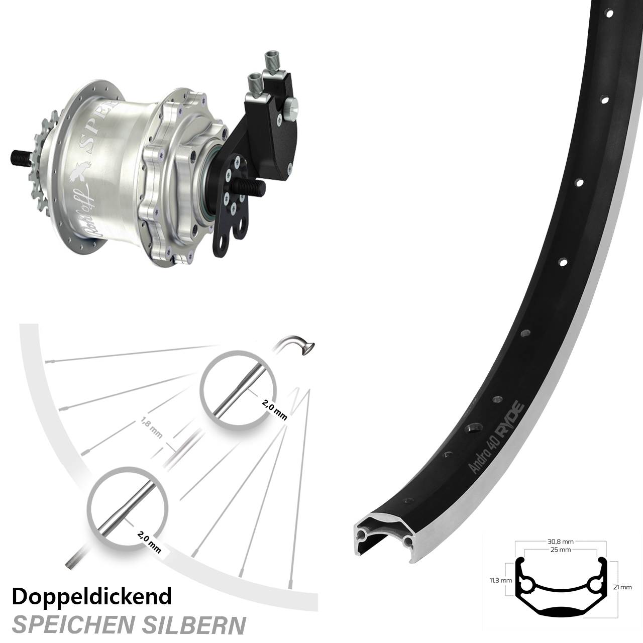 Hinterrad 20 Zoll Rohloff Speedhub 500/14 TS DB Andra 40