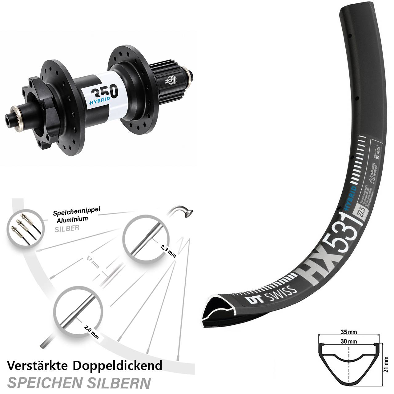 Disc Laufrad 29 Zoll DT Swiss HX531-350 Hybrid Micro Spline für Schnellsp.