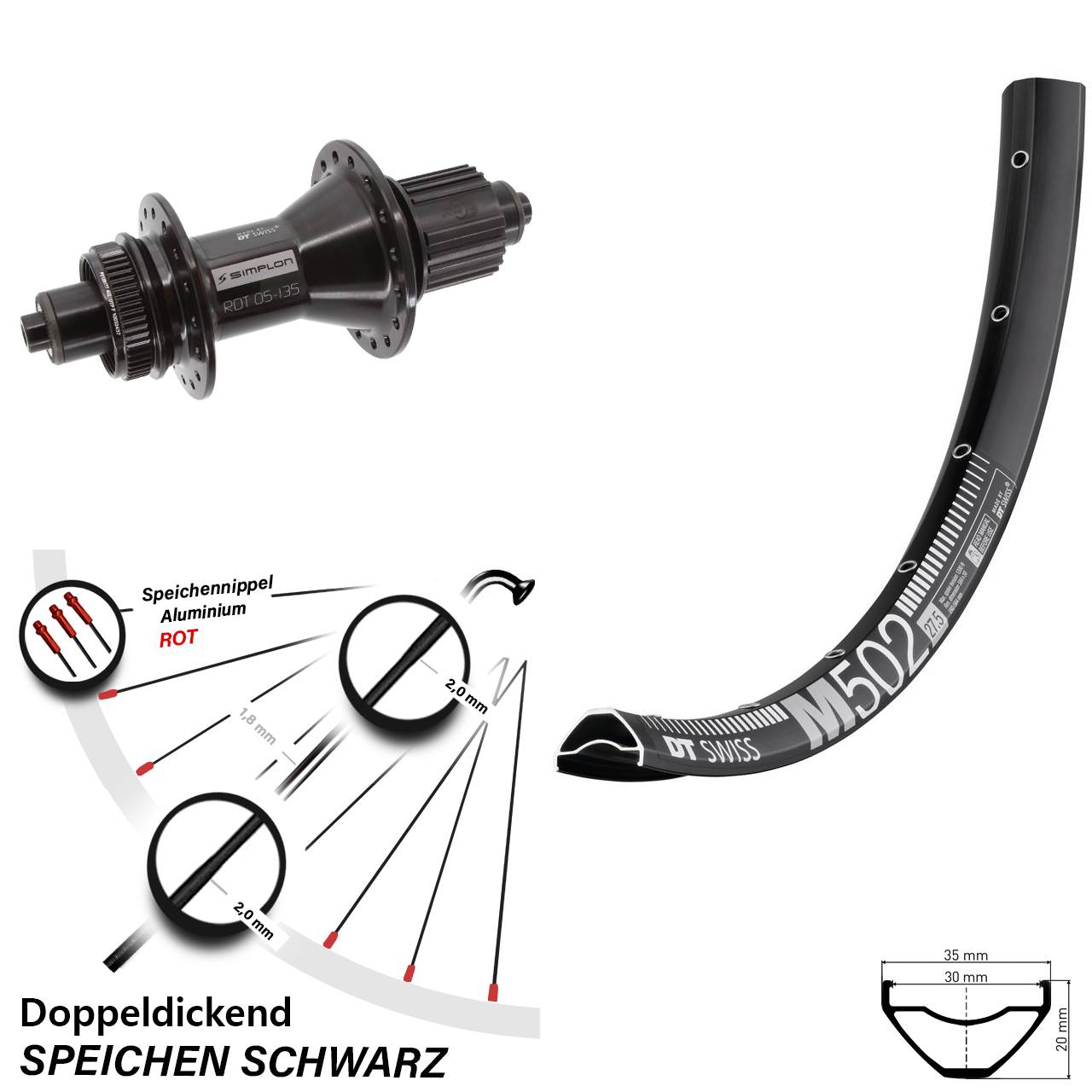 Disc Hinterrad für Schnellspanner 29 Zoll DT Swiss M 502-370 Hybrid Micro Spline
