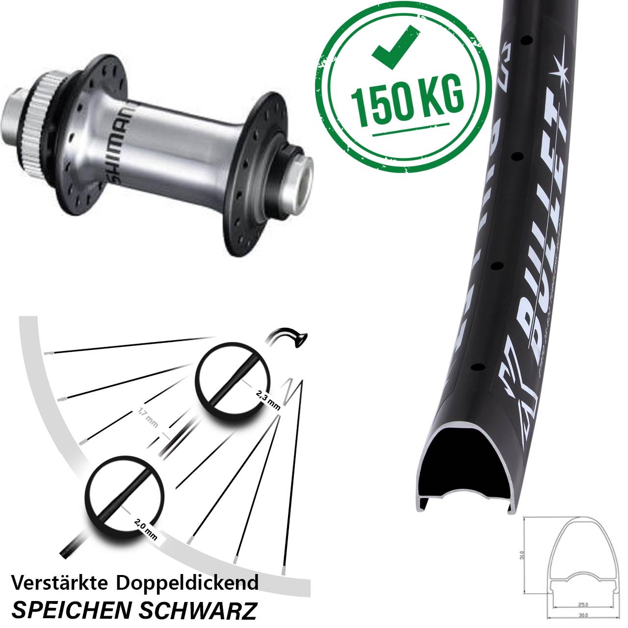 28 Zoll KX Bullet Shimano HB-RS770 Disc Laufrad 12x100
