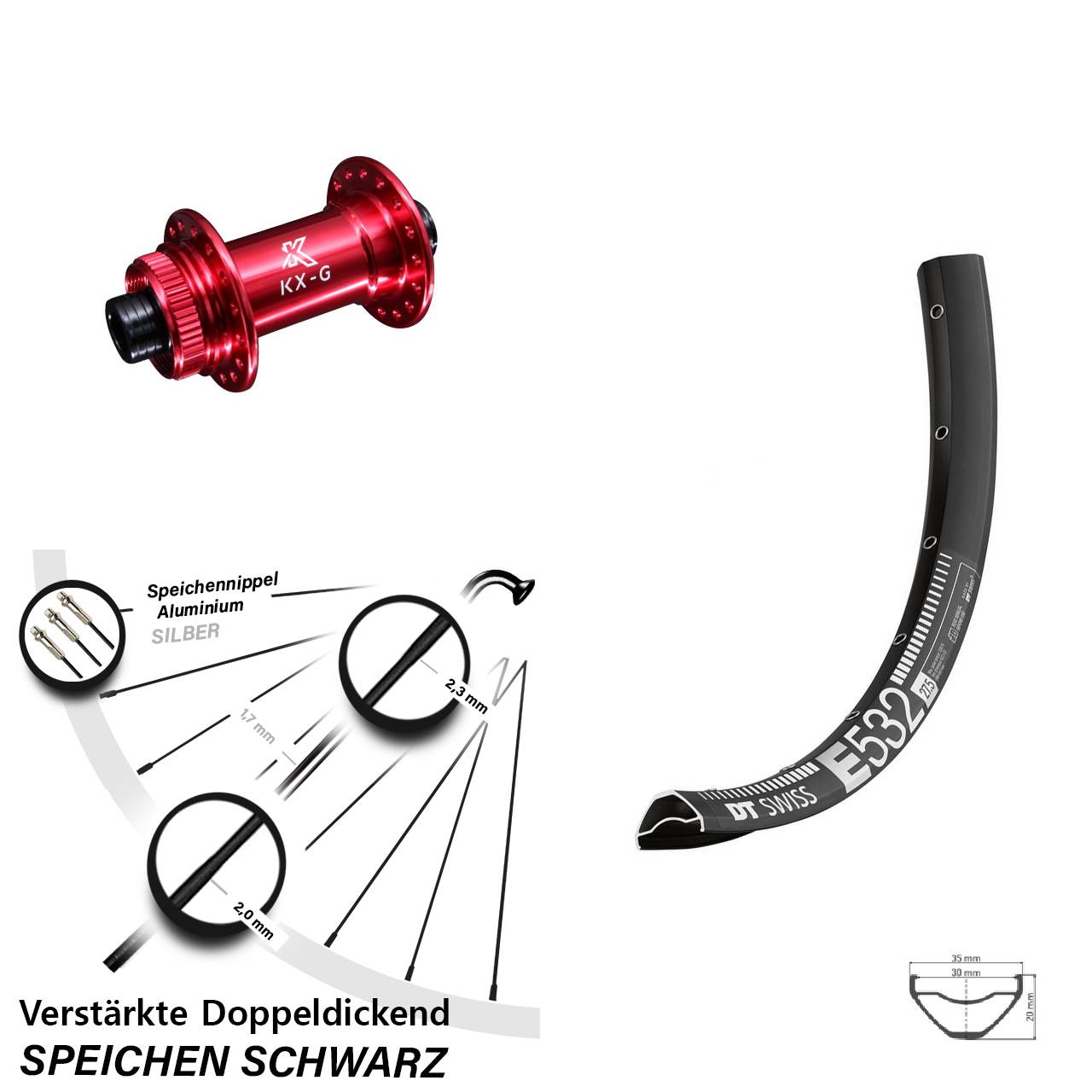 Disc Laufrad 29 Zoll DT Swiss E532 KX-G rot 15x100