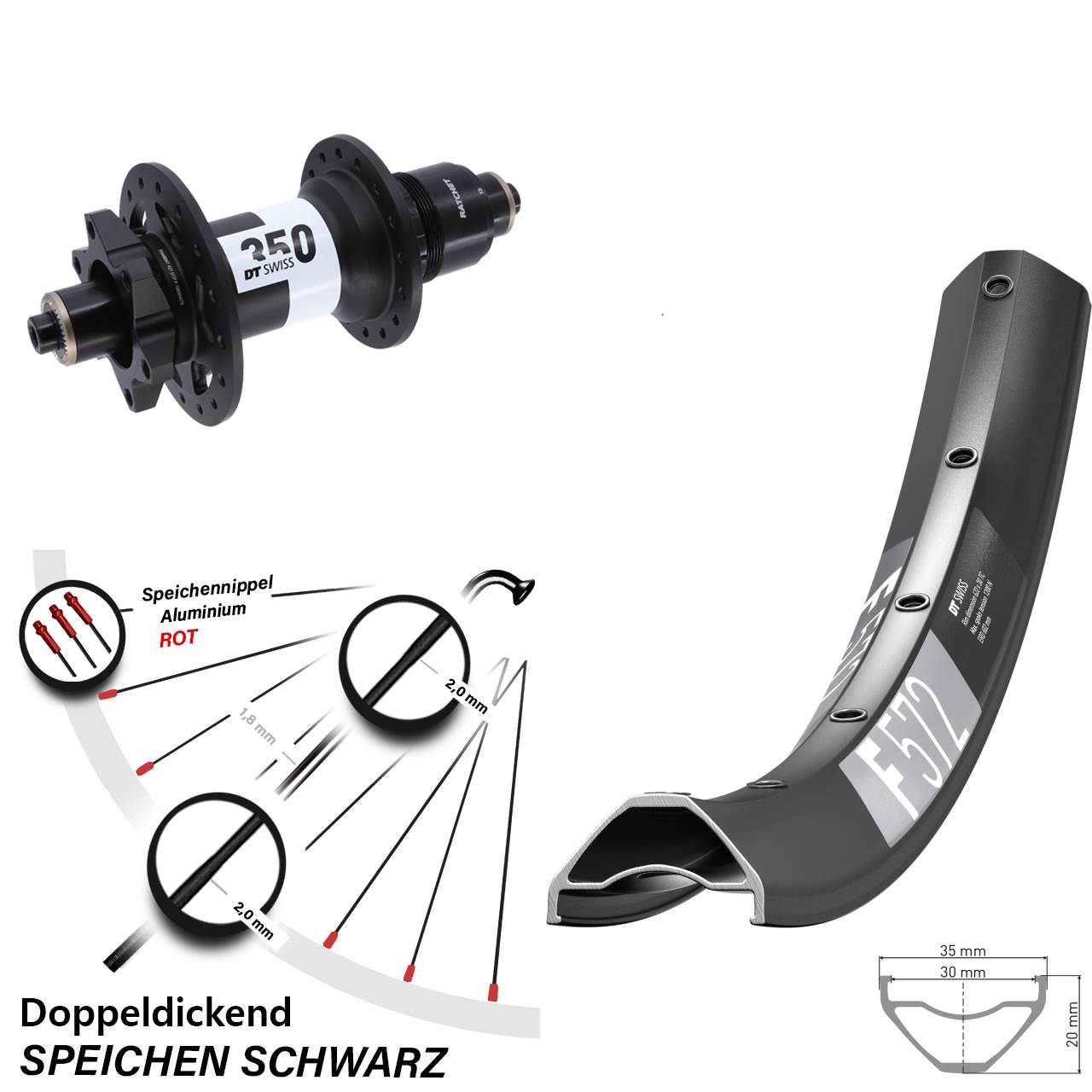 Boost Hinterrad 6-Loch QR 29 Zoll DT Swiss F 572-350 SRAM XD