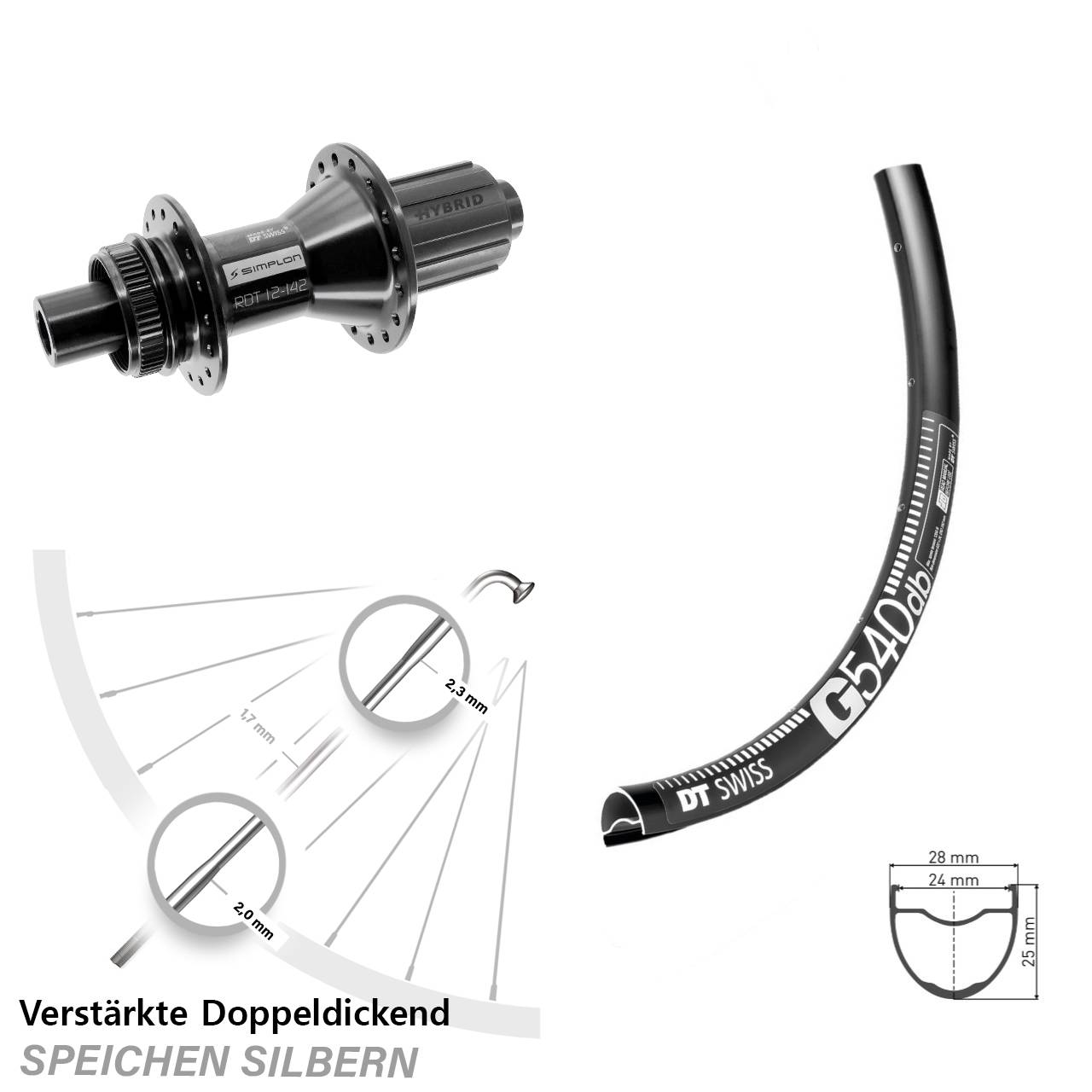 Disc Hinterrad 28 Zoll DT Swiss G540-370 Hybrid 8-11 fach HG 12x142