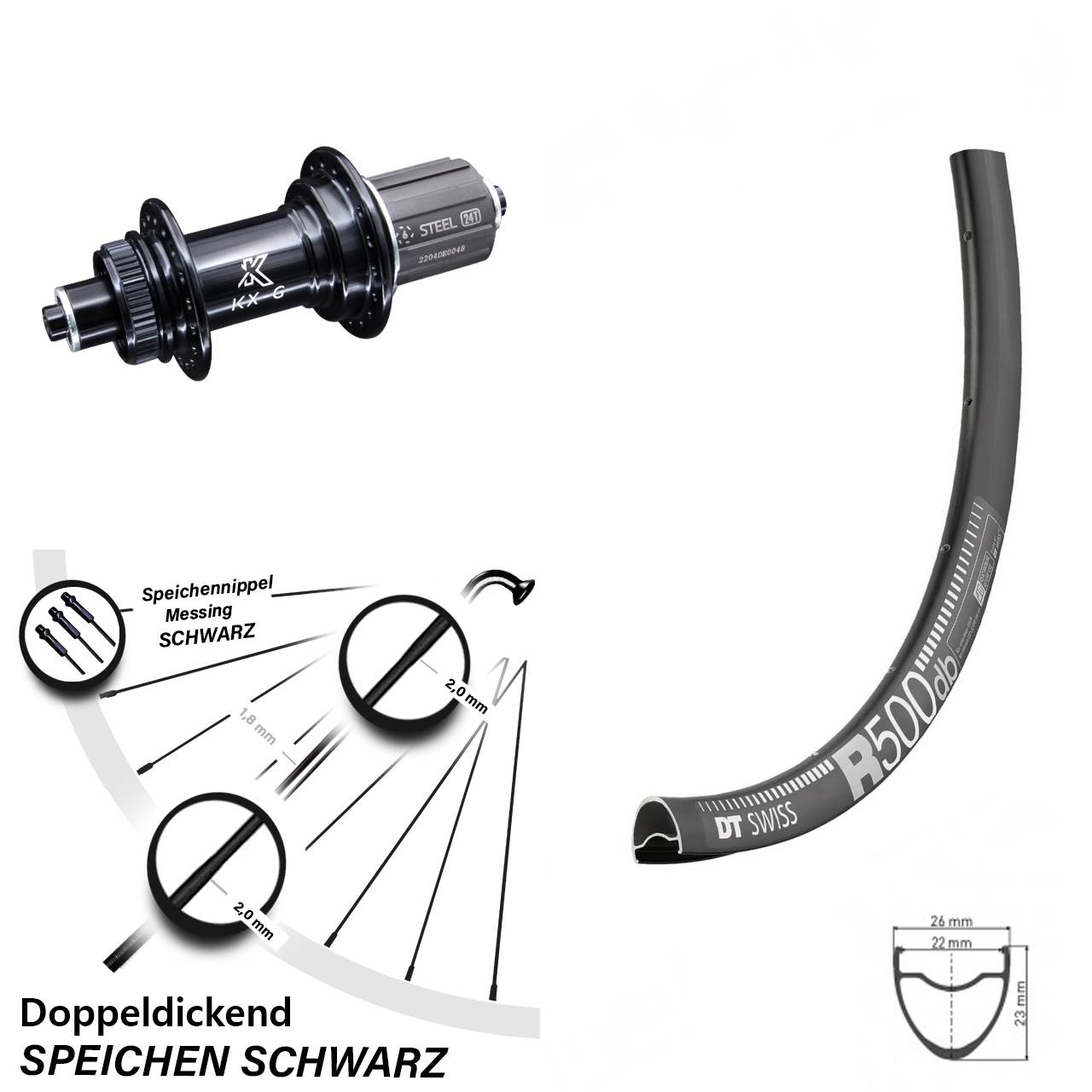 DT Swiss R500 28 Zoll Hinterrad KX-GS 8-12 fach