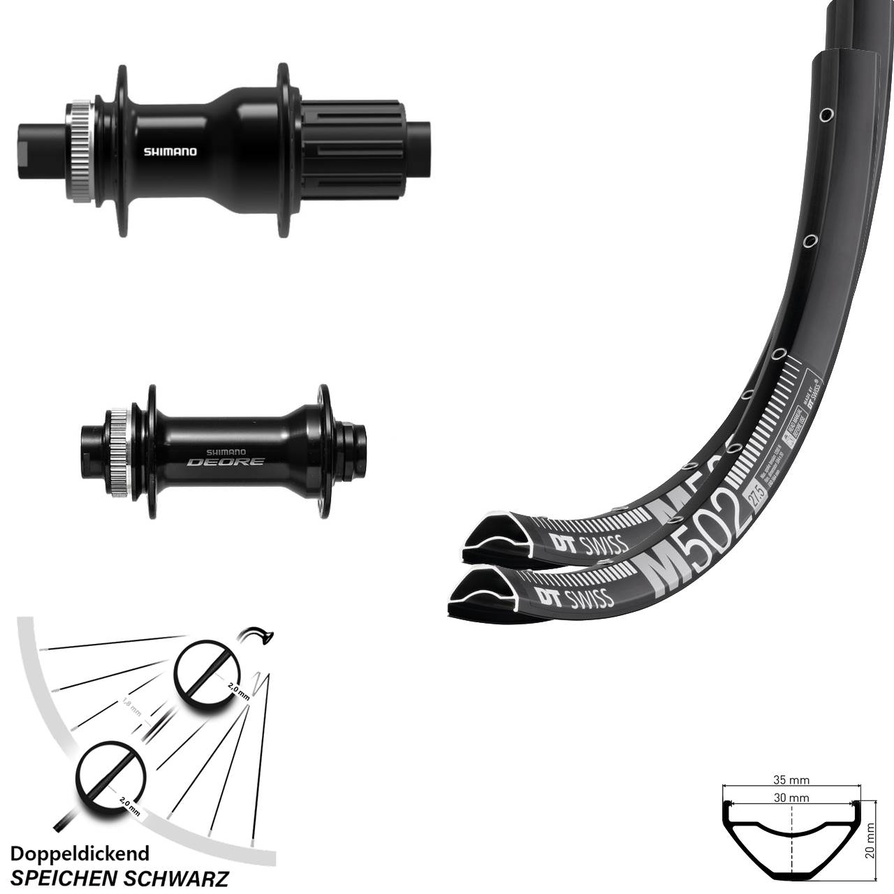 Laufradsatz Centerlock 15x110 12x148 27,5 Zoll DT Swiss M502 Shimano Deore FH-TC500-B