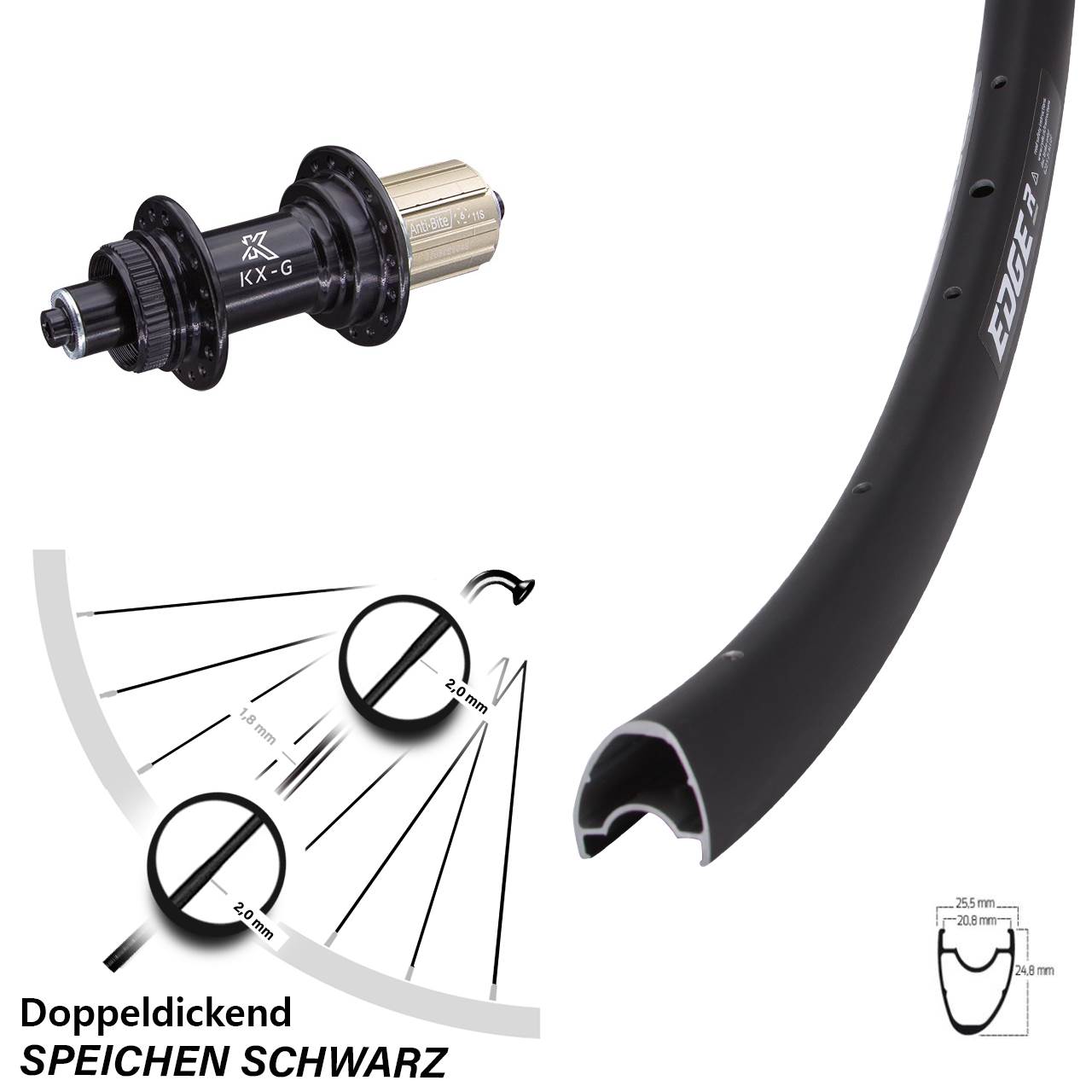28 Zoll Hinterrad KX-G Schnellspanner 11-fach Ryde Edge R25 OS Disc Centerlock 8-12 fach