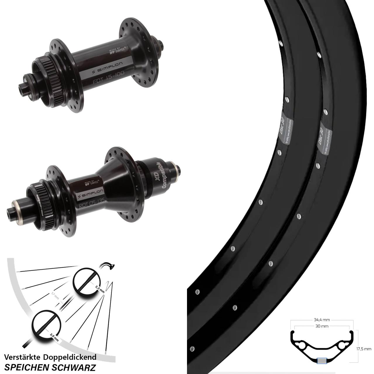 Ryde Disc 30 DT Swiss 370 29 Zoll Centerlock Laufradsatz für Schnellspanner XD