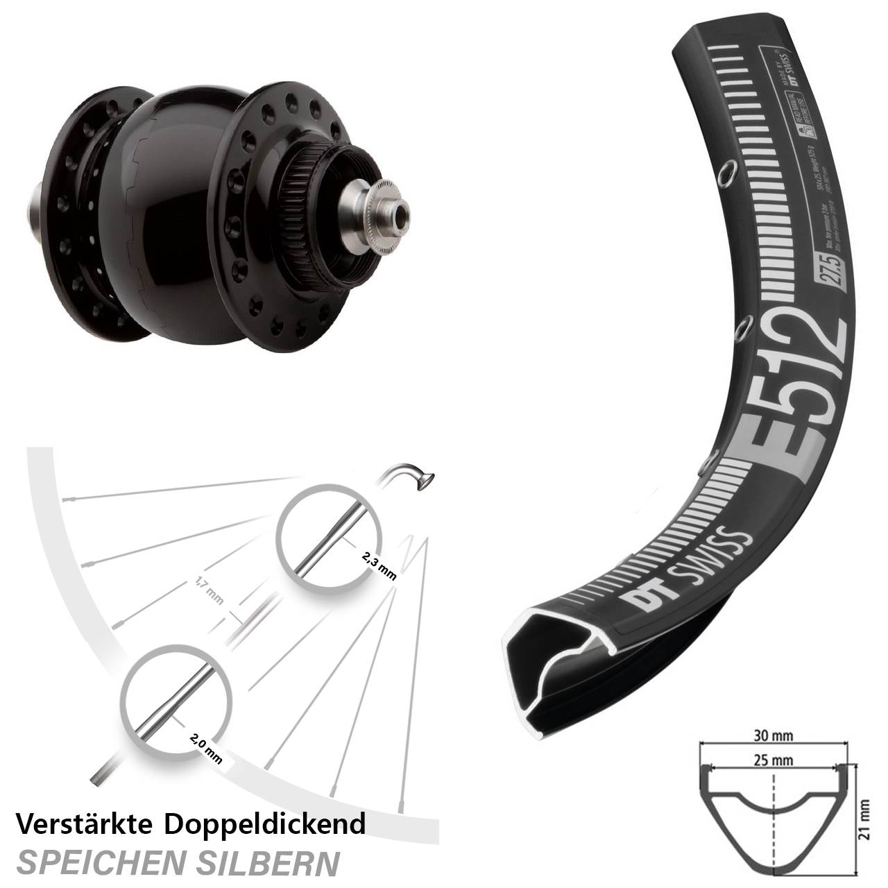 Nabendynamo-Vorderrad Centerlock QR 650B DT Swiss E 512 SON 28