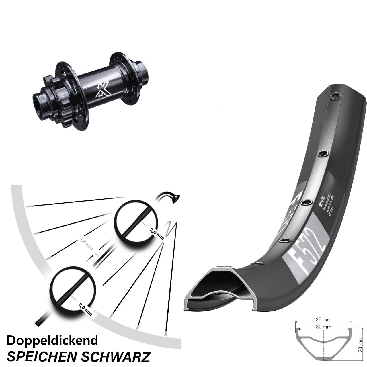 DT Swiss F572 KX-M 29 Zoll 6-Loch Vorderrad 20x110 non Boost