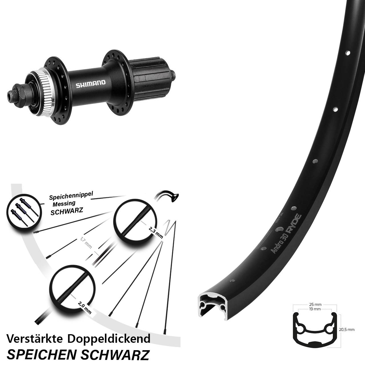 Hinterrad Centerlock 28 Zoll Ryde Andra 30 Shimano Alivio 8-11 fach QR